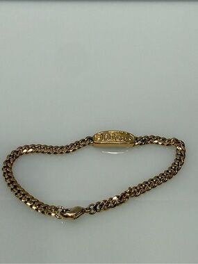 With COA - Dior Gold Plated Curb Chain Bracelet with Logo Plaque